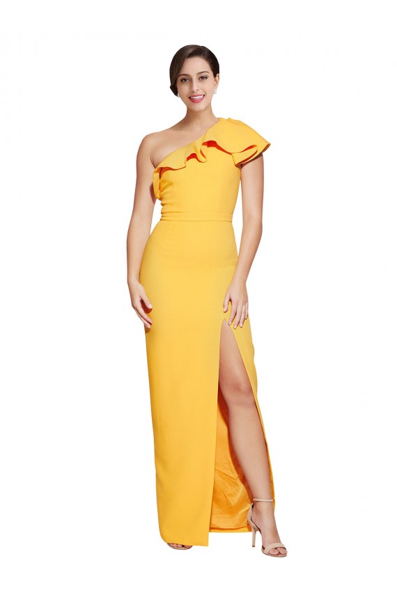 Vendedor de Um Ombro Crepe Esticado Sem Mangas Açafrão Vestidos de Madrinha / Vestidos de Noite / Vestidos de Festa