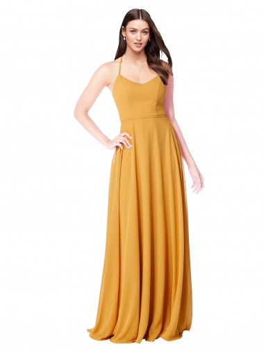 Vendedor de Decote V Chiffon Sem Mangas Açafrão Vestidos de Madrinha