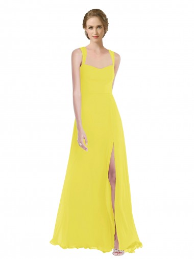 Vendedor de Alças finas Chiffon Sem Mangas Amarelo Vestidos de Madrinha