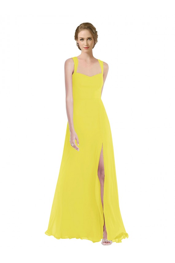 Vendedor de Alças finas Chiffon Sem Mangas Amarelo Vestidos de Madrinha