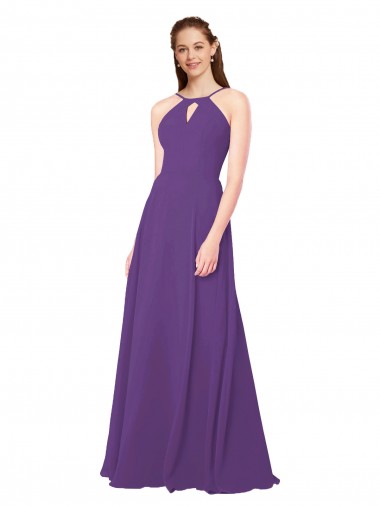 Vendedor de Decote Alto Chiffon Sem Mangas Ameixa Roxa Vestidos de Madrinha