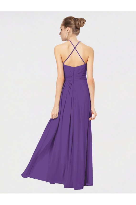 Vendedor de Alças finas Chiffon Sem Mangas Criss Cruz Ameixa Roxa Vestidos de Madrinha