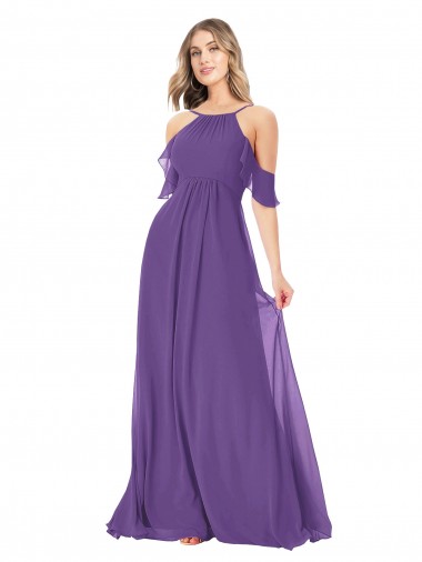 Vendedor de Fora do Ombro Chiffon Ombro Frio Ameixa Roxa Vestidos de Madrinha