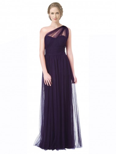 Vendedor de Um Ombro Tule Sem Mangas Ameixa Roxa Vestidos de Madrinha