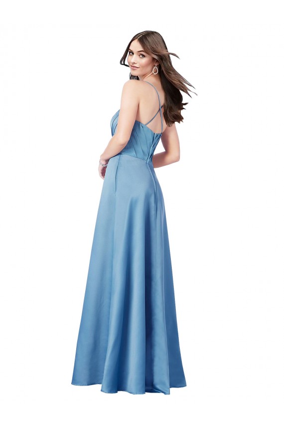 Vendedor de Alças finas Cetim Sem Mangas Criss Cruz Azul Celeste Vestidos de Madrinha / Vestidos de Noite / Vestidos de Festa