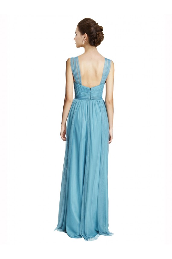 Vendedor de Alças finas Tule Sem Mangas Azul Celeste Vestidos de Madrinha