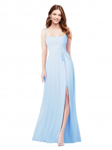 Vendedor de Alças finas Chiffon Sem Mangas Azul Céu Claro Vestidos de Madrinha