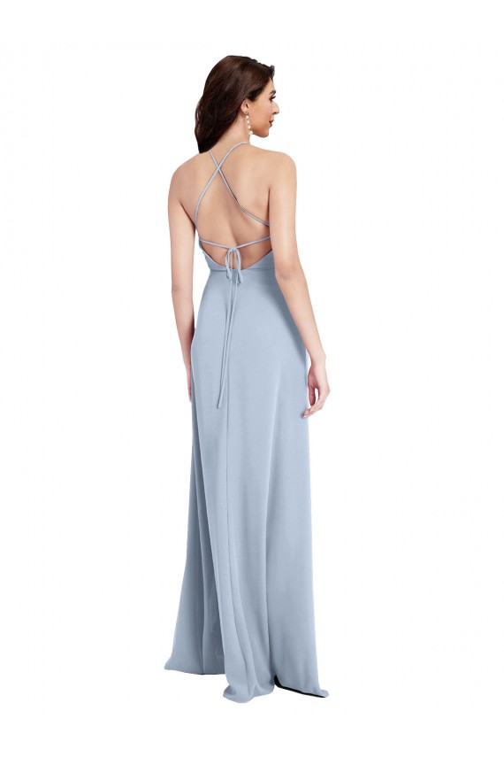 Vendedor de Cabeçada Crepe Esticado Sem Mangas Abrir de volta Azul Céu Claro Bainha Vestidos de Madrinha / Vestidos de Noite / Vestidos de Festa