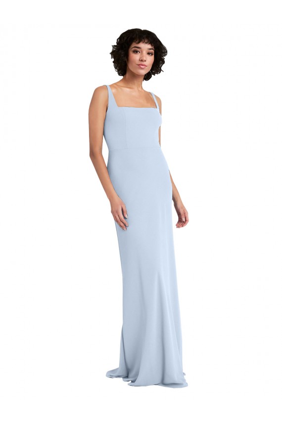 Vendedor de Decote Quadrado Crepe Esticado Sem Mangas Azul Céu Claro Vestidos de Madrinha / Vestidos de Festa