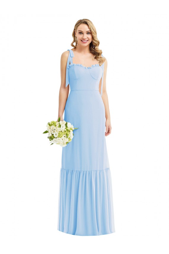 Vendedor de Alças finas Chiffon Sem Mangas Azul Céu Claro Vestido de Madrinha