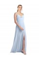 Vendedor de Alças finas Chiffon Sem Mangas Costas em V Azul Céu Claro Vestido de Madrinha