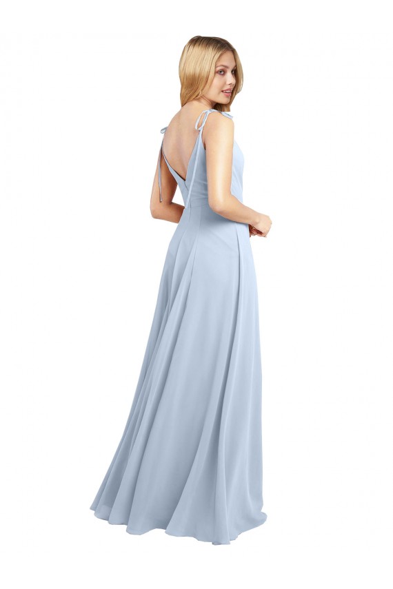 Vendedor de Alças finas Chiffon Sem Mangas Costas em V Azul Céu Claro Vestido de Madrinha
