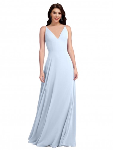 Vendedor de Decote V Chiffon Sem Mangas Buraco da fechadura Azul Céu Claro Vestidos de Festa