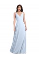 Vendedor de Decote V Chiffon Sem Mangas Buraco da fechadura Azul Céu Claro Vestidos de Festa
