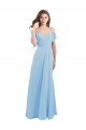 Vendedor de Alças finas Chiffon Ombro Frio Lombar Azul Céu Claro Vestidos de Madrinha