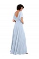 Vendedor de Decote V Chiffon Mangas Esvoaçantes, Mangas Divididas Costas em V Azul Céu Claro Vestidos de Madrinha
