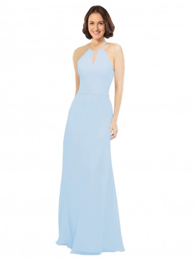 Vendedor de Cabeçada Chiffon Sem Mangas Azul Céu Claro Vestido de Madrinha / Vestido de Baile