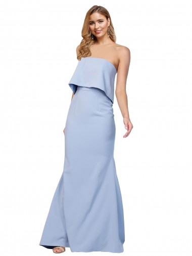 Vendedor de Sem alças Crepe Esticado Sem Mangas Lombar Azul Céu Claro Longo Vestidos de Madrinha / Vestidos de Noite / Vestidos de Festa