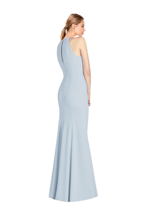 Vendedor de Cabeçada Crepe Esticado Sem Mangas Buraco da fechadura Azul Céu Claro Vestidos de Madrinha / Vestidos de Festa