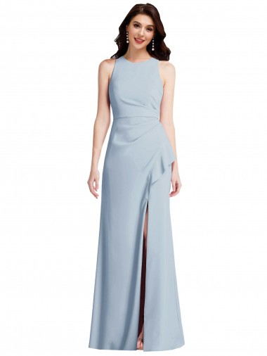 Vendedor de Cabeçada Crepe Esticado Sem Mangas Azul Céu Claro Vestidos de Madrinha / Vestidos de Festa