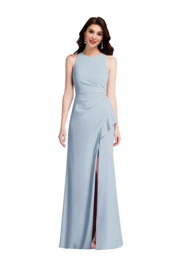 Vendedor de Cabeçada Crepe Esticado Sem Mangas Azul Céu Claro Vestidos de Madrinha / Vestidos de Festa