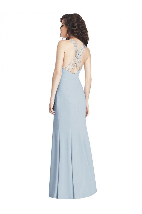 Vendedor de Cabeçada Crepe Esticado Sem Mangas Abrir de volta Azul Céu Claro Vestidos de Madrinha / Vestidos de Festa