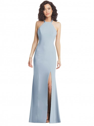 Vendedor de Cabeçada Crepe Esticado Sem Mangas Criss Cruz Azul Céu Claro Vestidos de Madrinha / Vestidos de Noite / Vestidos de Festa