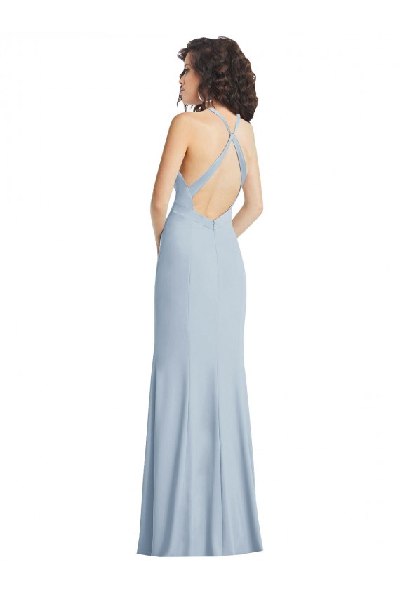 Vendedor de Cabeçada Crepe Esticado Sem Mangas Criss Cruz Azul Céu Claro Vestidos de Madrinha / Vestidos de Noite / Vestidos de Festa