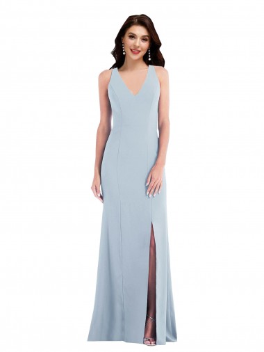 Vendedor de Decote V Crepe Esticado Sem Mangas Criss Cruz Azul Céu Claro Vestidos de Madrinha / Vestidos de Festa