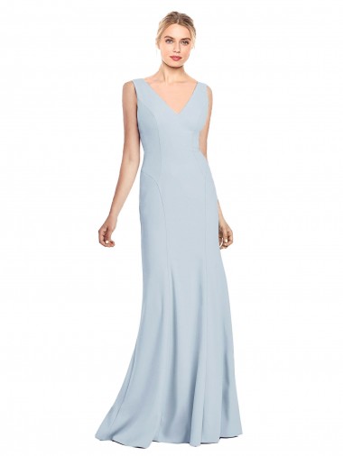 Vendedor de Decote V Crepe Esticado Sem Mangas Lombar Azul Céu Claro Vestidos de Madrinha / Vestidos de Festa