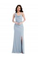 Vendedor de Um Ombro Crepe Esticado Sem Mangas Azul Céu Claro Longo Vestidos de Madrinha / Vestidos de Festa
