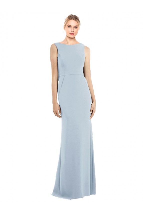 Vendedor de Barco Crepe Esticado Sem Mangas Lombar Azul Céu Claro Vestidos de Madrinha / Vestidos de Festa