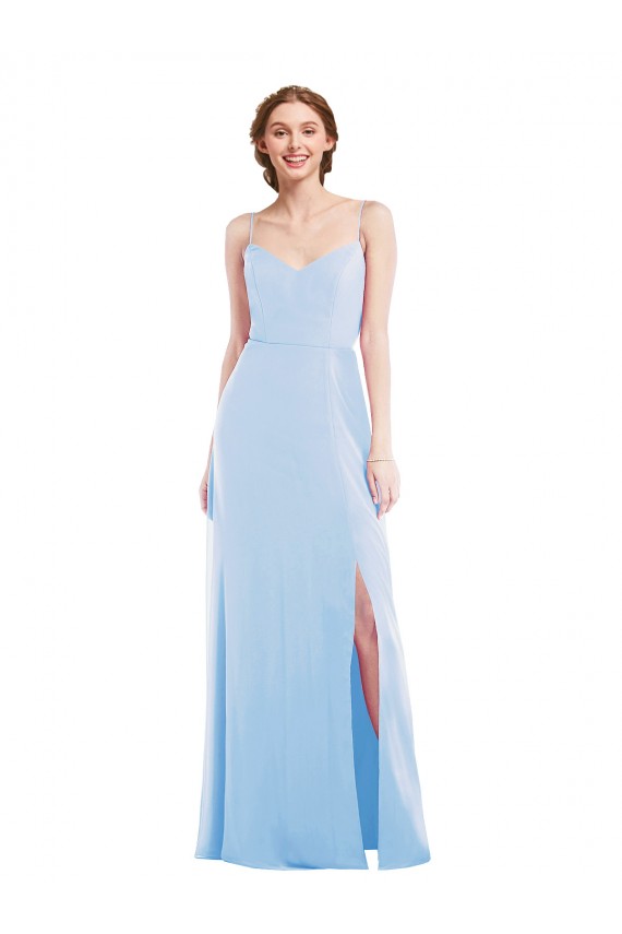 Vendedor de Alças finas Chiffon Sem Mangas Azul Céu Claro Vestidos de Madrinha / Vestidos de Noite