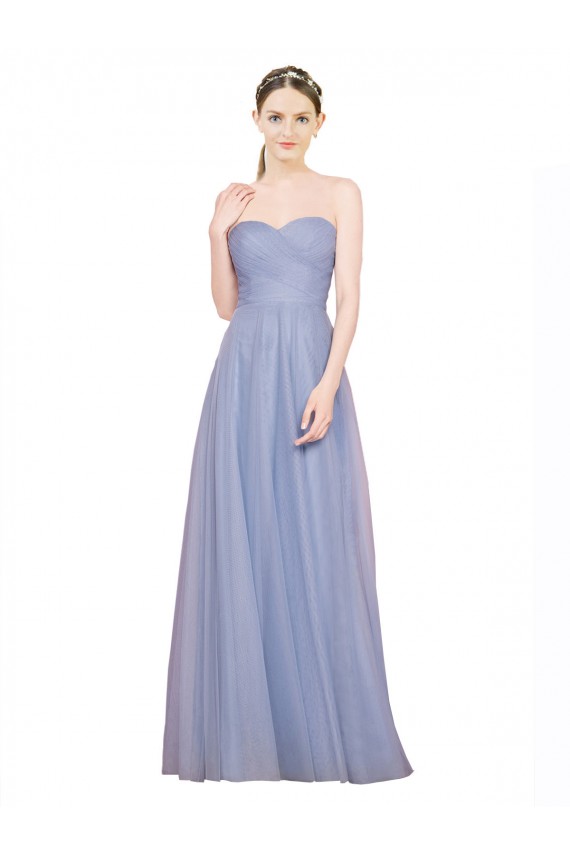 Vendedor de Amor Tule Sem Mangas Lombar Azul Céu Claro Vestidos de Madrinha