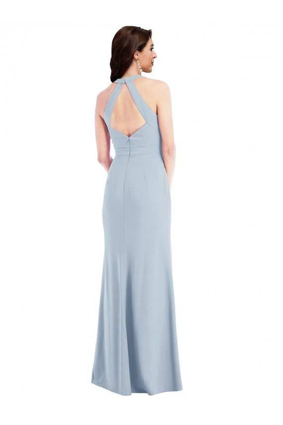 Vendedor de Cabeçada Crepe Esticado Sem Mangas Abrir de volta Azul Céu Claro Longo Vestidos de Madrinha / Vestidos de Noite / Vestidos de Festa