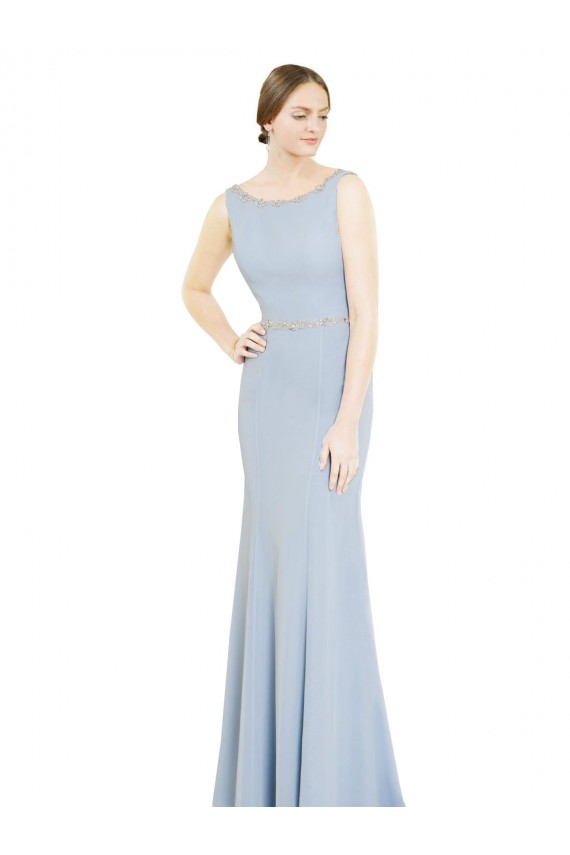 Vendedor de Decote Barco Chiffon Sem Mangas Lombar Azul Céu Claro Vestidos de Madrinha