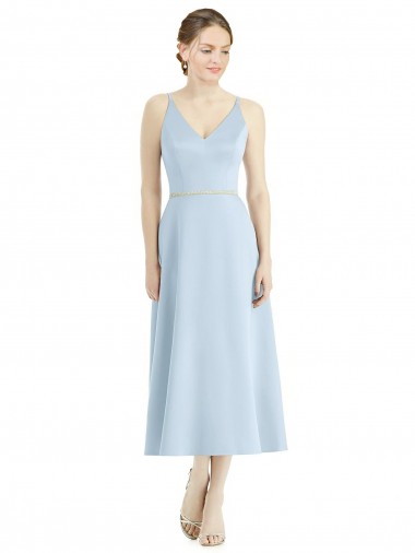Vendedor de Decote V Cetim Sem Mangas Azul Céu Claro Vestidos de Madrinha