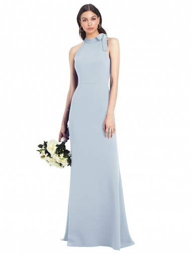 Vendedor de Decote Arco Crepe Esticado Sem Mangas Abrir de volta Azul Céu Claro Vestidos de Madrinha / Vestidos de Festa
