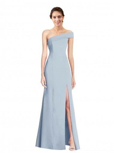 Vendedor de Fora do Ombro Crepe Esticado Sem Mangas Azul Céu Claro Longo Vestidos de Madrinha / Vestidos de Noite / Vestidos de Festa