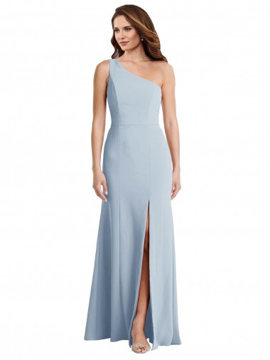 Vendedor de Um Ombro Crepe Esticado Sem Mangas Azul Céu Claro Vestidos de Madrinha / Vestidos de Noite / Vestidos de Festa