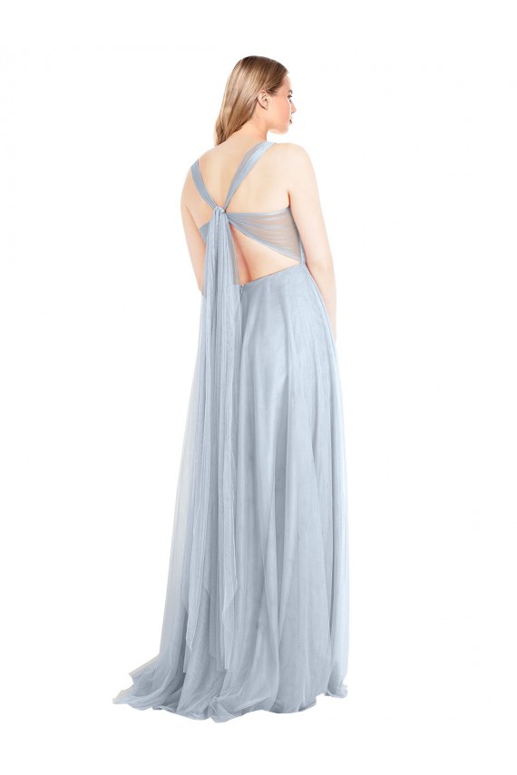 Vendedor de Alças finas Tule Sem Mangas Azul Céu Claro Vestidos de Madrinha