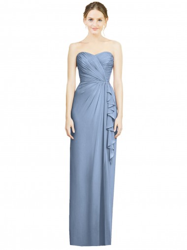Vendedor de Amor Chiffon Sem Mangas Azul Empoeirado Longo Vestidos de Madrinha