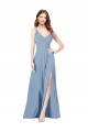 Vendedor de Alças finas Chiffon Sem Mangas Buraco da fechadura Azul Empoeirado Vestidos de Madrinha