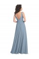 Vendedor de Decote V Chiffon Sem Mangas Costas em V Azul Empoeirado Vestidos de Festa / Vestidos de Madrinha
