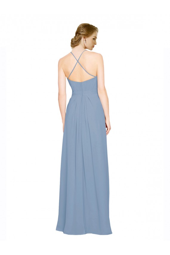 Vendedor de Cabeçada Chiffon Sem Mangas Abrir de volta Azul Empoeirado Vestidos de Madrinha