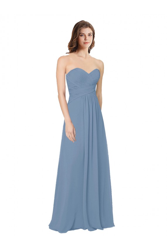 Vendedor de Amor Chiffon Sem Mangas Lombar Azul Empoeirado Vestidos de Madrinha