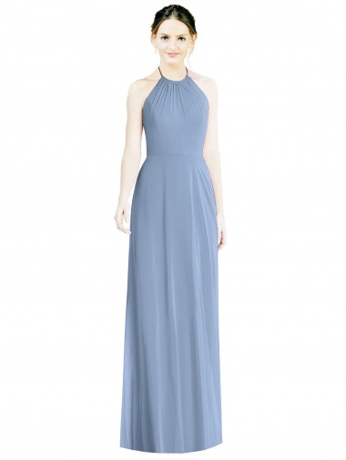 Vendedor de Cabeçada Chiffon Sem Mangas Lombar Azul Empoeirado Vestidos de Madrinha