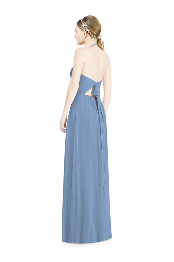 Vendedor de Cabeçada Chiffon Sem Mangas Lombar Azul Empoeirado Vestidos de Madrinha