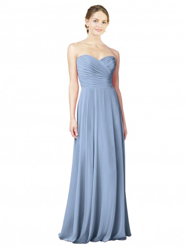 Vendedor de Amor Chiffon Sem Mangas Lombar Azul Empoeirado Vestido de Festa / Vestidos de Noiva