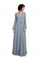 Vendedor de Decote V Chiffon Mangas Compridas Azul Empoeirado Vestidos de Madrinha